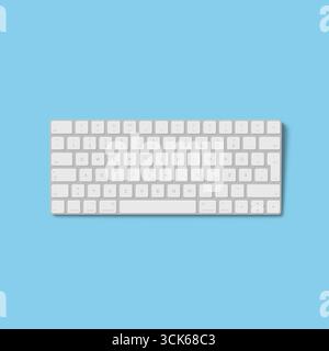 A sleek, minimalist white keyboard designed for efficient typing and modern aesthetics. Stock Photo