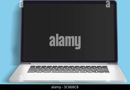 A sleek, modern laptop with a blank screen, ready for use in various tasks. Stock Photo