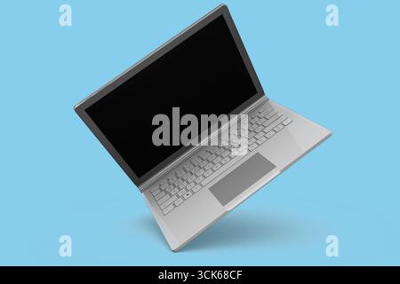 A sleek, modern laptop floating in a dynamic swirl, emphasizing technology and design. Stock Photo