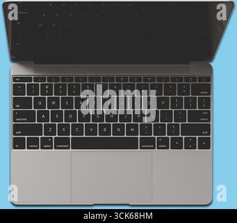 A top view of a sleek laptop showcasing its keyboard and trackpad, designed for efficient computing. Stock Photo