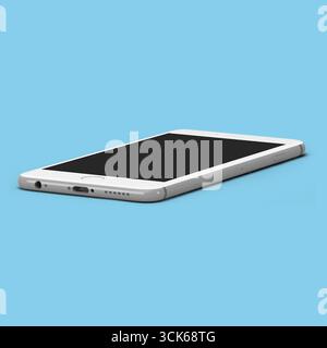 A sleek smartphone lying on a surface, showcasing a minimalist design and a dark screen. Stock Photo