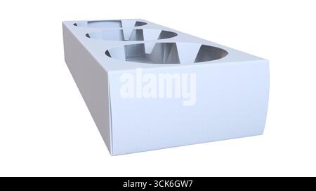 A white, rectangular object with three circular indentations, likely designed for holding cups or containers. Stock Photo