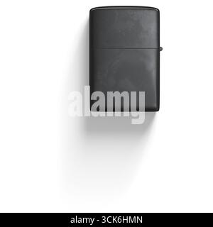 A sleek, matte black lighter resting on a white surface, showcasing its minimalist design and functional purpose. Stock Photo