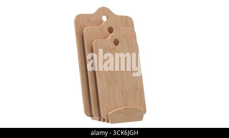 A set of wooden cutting boards displayed in a holder, ideal for food preparation and kitchen use. Stock Photo