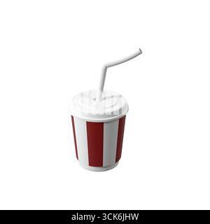A classic striped cup with a straw, typically used for soft drinks or beverages. Stock Photo