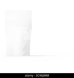 A plain white packaging bag designed for various products, emphasizing simplicity and versatility. Stock Photo