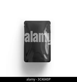 A sleek black packaging pouch, likely for food or cosmetic products, designed for modern aesthetics. Stock Photo
