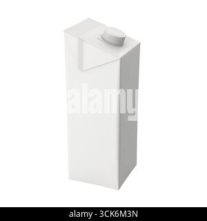 A plain, white beverage carton designed for packaging liquids. Stock Photo