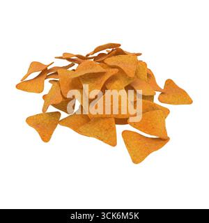 A pile of triangular tortilla chips, commonly enjoyed as a snack or appetizer, often served with dips. Stock Photo