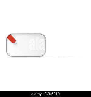 A simple white toggle switch with a red indicator, representing an on/off function. Stock Photo