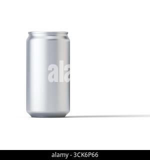 A simple, silver aluminum can with a smooth surface, typically used for beverages. Stock Photo