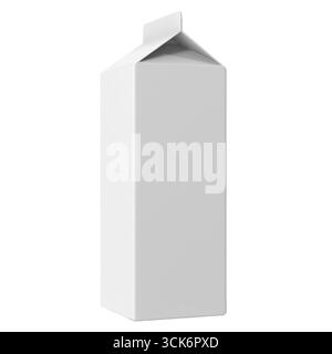 A plain white milk carton with a triangular top, commonly used for packaging beverages like milk or juice. Stock Photo