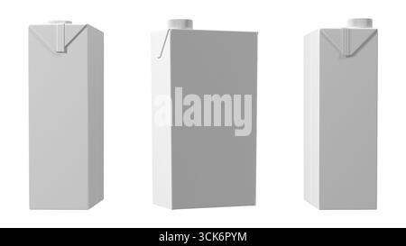 Three plain, unbranded cartons with a triangular pour spout, typically used for packaging beverages. Stock Photo