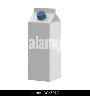 A plain white milk carton with a blue cap, designed for packaging beverages. Stock Photo