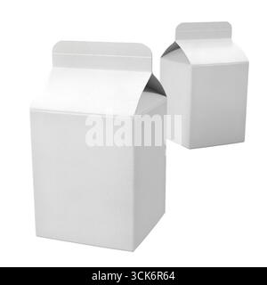 Carton R. White Two plain, white milk cartons with a simple design, commonly used for ...