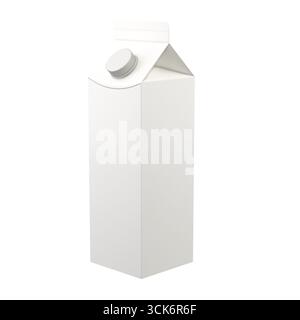 A plain white carton designed for holding beverages, commonly used for milk or juice. Stock Photo