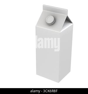 A plain white milk carton with a cap, designed for storing and pouring beverages. Stock Photo