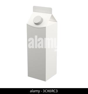A plain white milk carton designed for beverage storage and consumption. Stock Photo