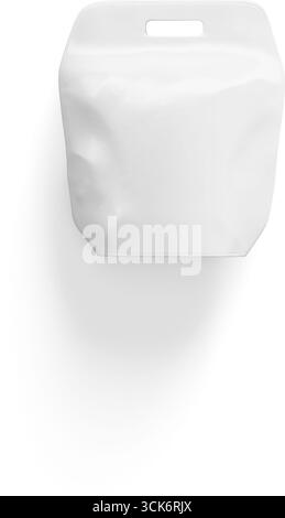 A plain white takeout bag designed for food delivery or takeaway. Stock Photo