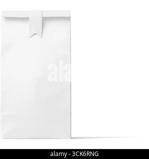A plain white paper bag designed for packaging or carrying items. Stock Photo
