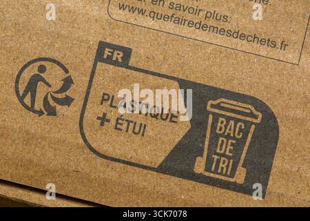 symbols on cardboard packaging Stock Photo