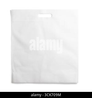 A plain white shopping bag with a handle, suitable for carrying items. Stock Photo