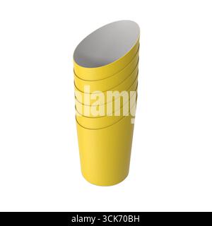A stack of yellow cups designed for serving beverages, showcasing a simple, modern aesthetic. Stock Photo