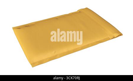 A yellow padded envelope used for shipping or mailing items securely. Stock Photo