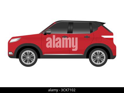Car or City Car Side View. Vector Illustration Isolated on White Background. Stock Vector