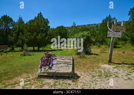 Signal in Sad Hill cemetery, spaghetti western film location, the good, the bad and the Ugly, in Burgos Province, Spain Stock Photo