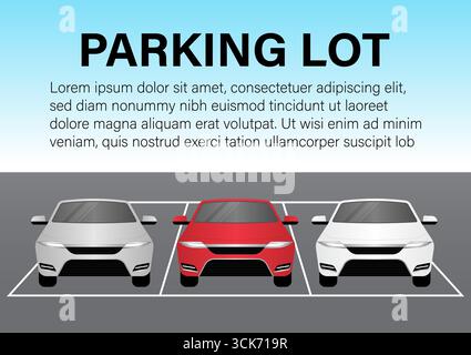 Parking Concept. Parking Lots or Parking Area with Car. Car in Parking Space. Vector Illustration. Stock Vector