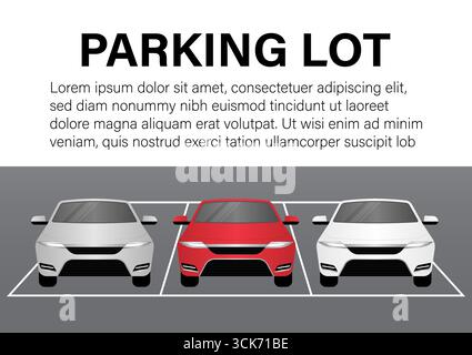Parking Concept. Parking Lots or Parking Area with Car. Car in Parking Space. Vector Illustration. Stock Vector