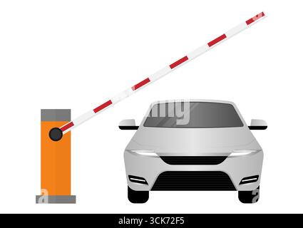 Automatic Car Barrier. Car Parking Concept. Vector Illustration Isolated on White Background. Stock Vector