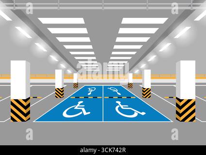 Handicapped Parking Area. Disabled Parking Space. Wheelchair Parking Space for Disabled People. Vector Illustration. Stock Vector