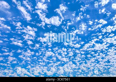 High altitude Alto Cumulus clouds over central France. Stock Photo