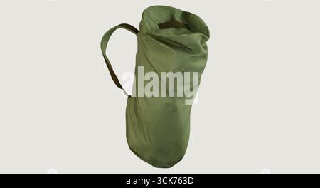 A green cylindrical bag designed for carrying items, featuring a single strap and an open top. Stock Photo