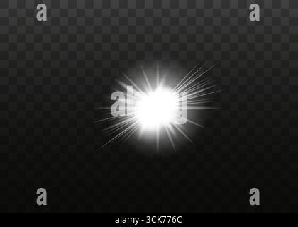 Bright Light Radiating with a Starburst Effect on Transparent Background. Stock Vector