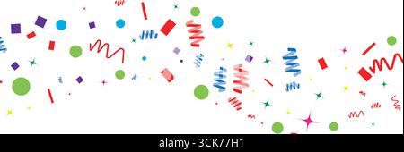 Colorful confetti isolated wave style on transparent background. Anniversary, holiday, greeting illustration with copy space for text. Stock Vector