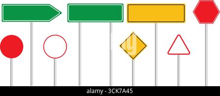 Road sign set blank template isolated on transparent background. Stock Vector