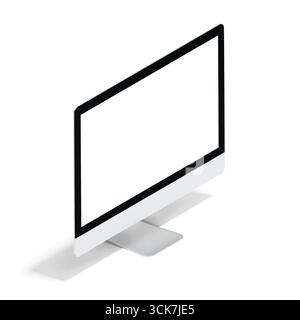 A sleek computer monitor with a minimalist design, displaying a blank screen. Stock Photo