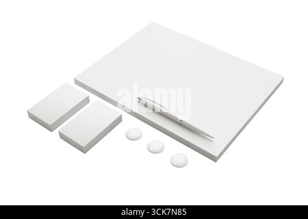 A minimalist workspace featuring a notepad, sticky notes, and a pen, ideal for brainstorming or note-taking. Stock Photo