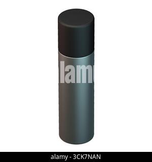 A sleek, cylindrical container with a black cap, likely used for storing liquids or aerosol products. Stock Photo
