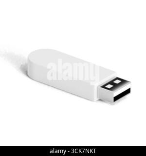 A simple white USB flash drive designed for data storage and transfer. Stock Photo