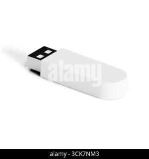 A simple white USB flash drive, commonly used for data storage and transfer. Stock Photo