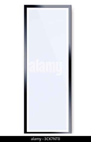 A tall, rectangular mirror with a sleek black frame, designed for reflection and decoration. Stock Photo