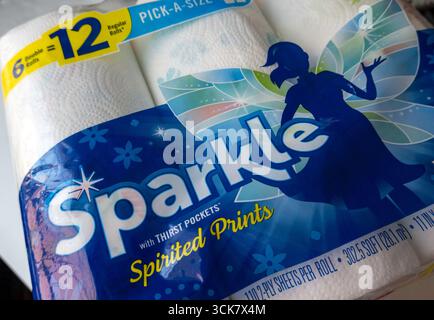 Sparkle is an inexpensive brand of paper towels sold in six pack quantities, 2025, USA Stock Photo