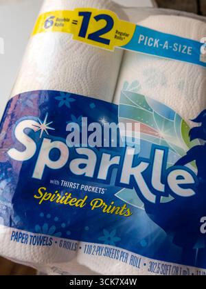 Sparkle is an inexpensive brand of paper towels sold in six pack quantities, 2025, USA Stock Photo