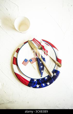 Table setting for 4th July celebration on USA Independence day Stock Photo