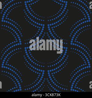 Art nouveau seamless pattern. Curved dark blue dotted lines on black background. Geometric many rings ornament. Arch shaped pattern. For printing wall Stock Vector