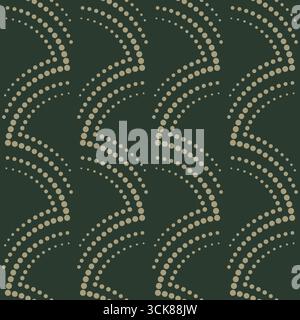Art nouveau seamless pattern with many circles. Calm dark green and vintage yellow colors design. Geometric many rings ornament. Arch shaped pattern. Stock Vector